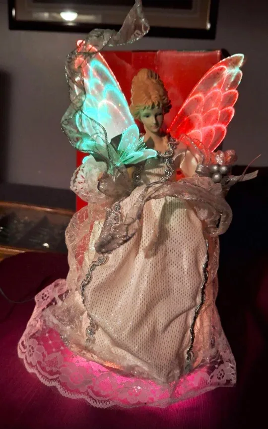 Vintage Sterling ANIMATED Fiber Optic ANGEL Tree Topper image indicator(4)