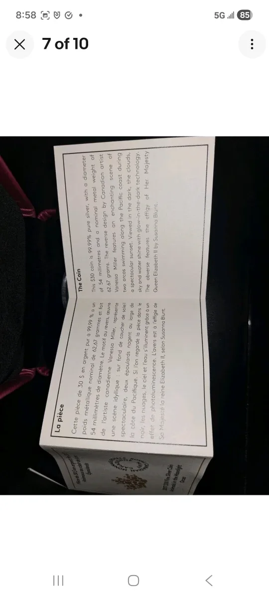 2017 Royal Canadian Mint $30 Fine Silver Coin - Orcas image indicator(7)