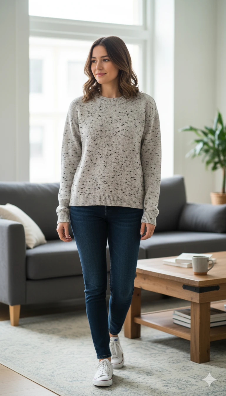 Chelsea & Theodore Speckled Grey Crew Neck Sweater