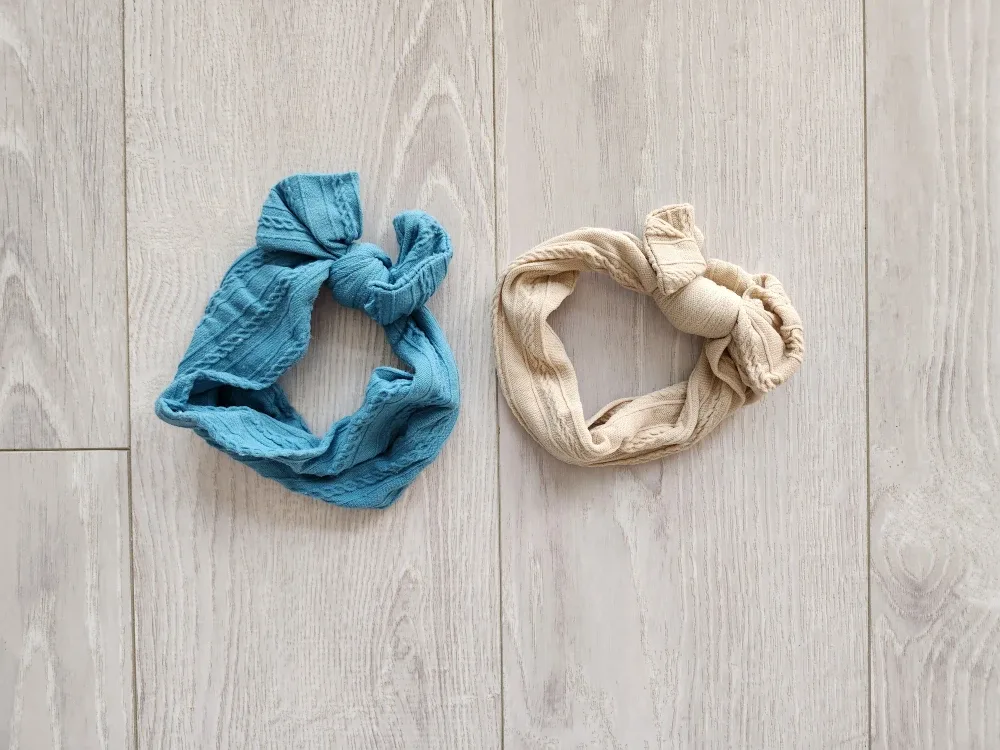 Baby Knitted Headbands - Blue & Beige