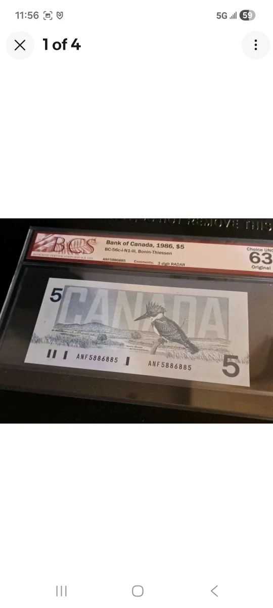 Bank of Canada 1986 $5 Bill, three digit radar