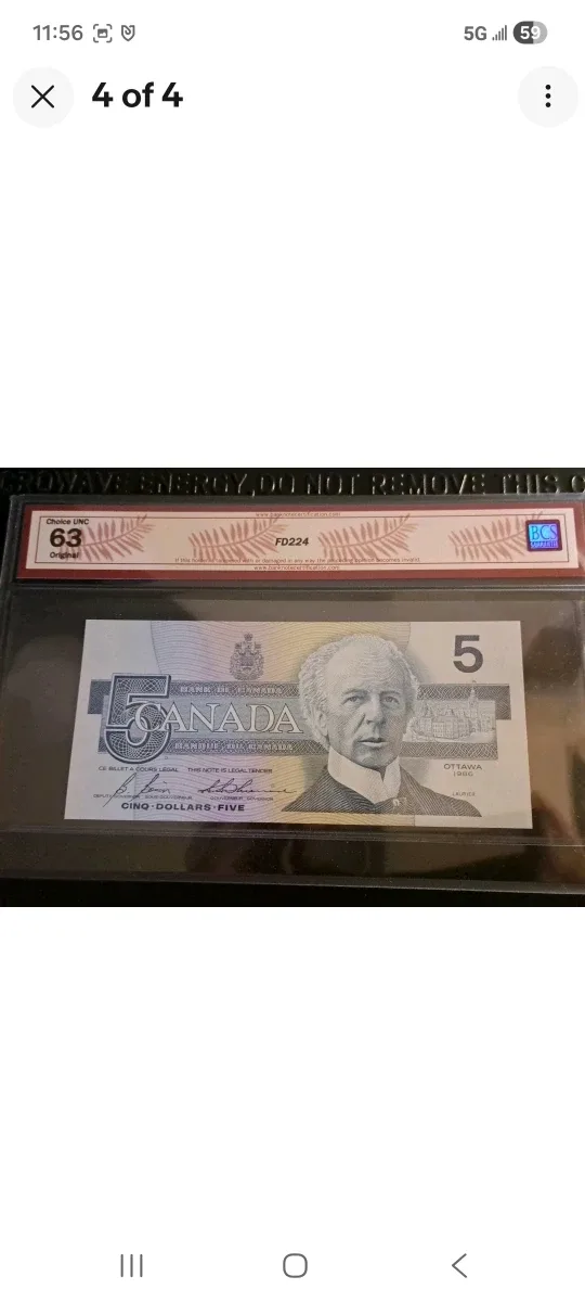 Bank of Canada 1986 $5 Bill, three digit radar image indicator(4)