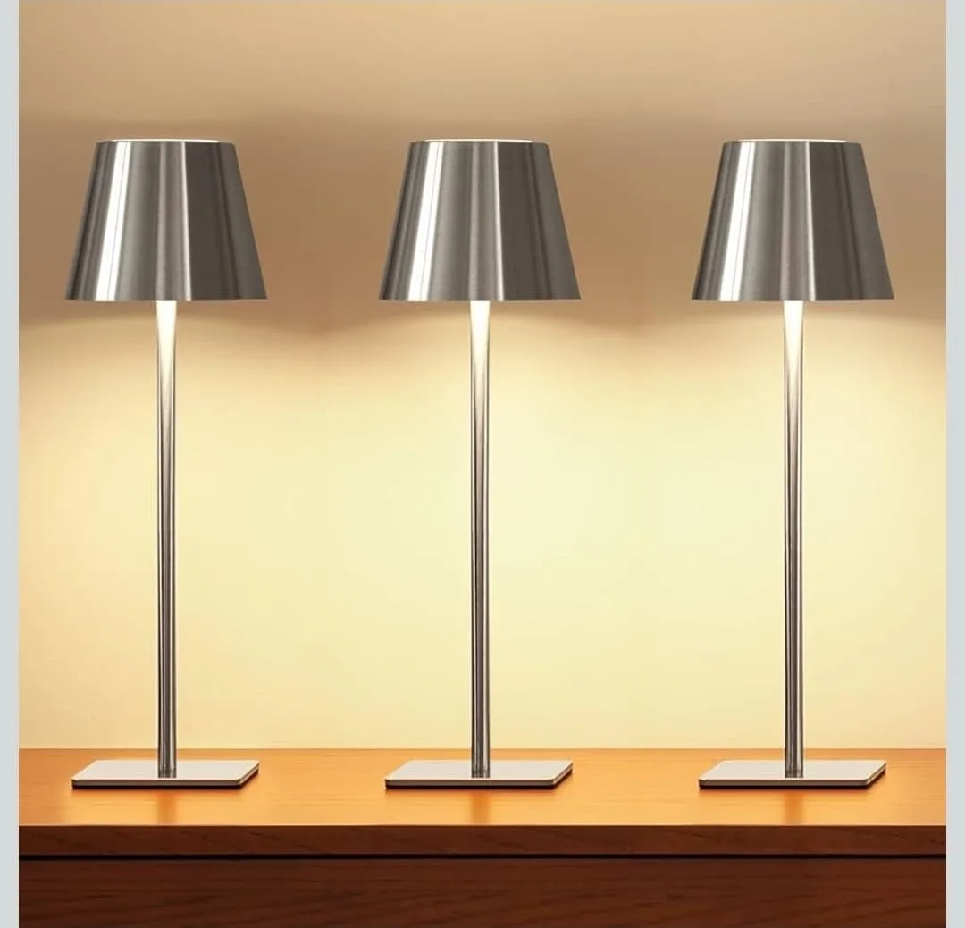 Silver Metal Cordless Table Lamp battery operated