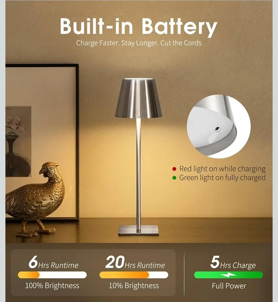 Silver Metal Cordless Table Lamp battery operated image indicator(3)