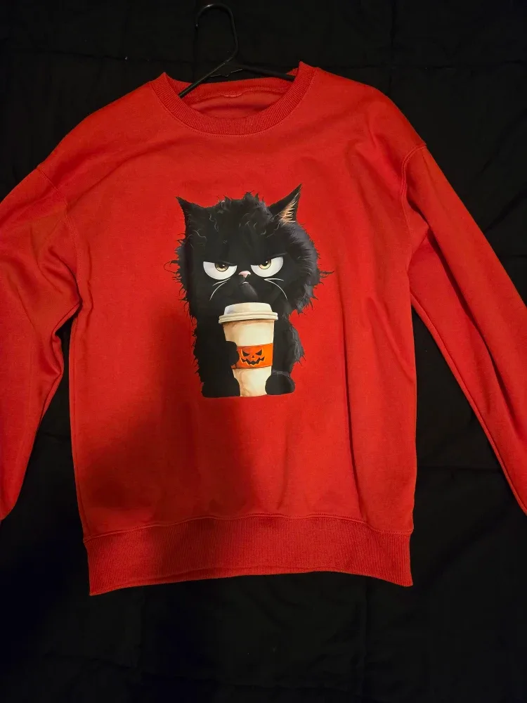Red  Sweatshirt with Cat Graphic