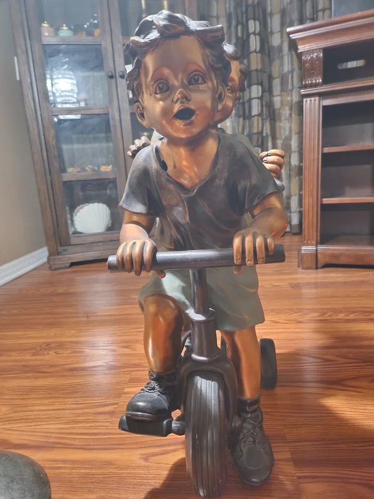 Bronze Finish Boy & Girl on Tricycle Statue image indicator(2)