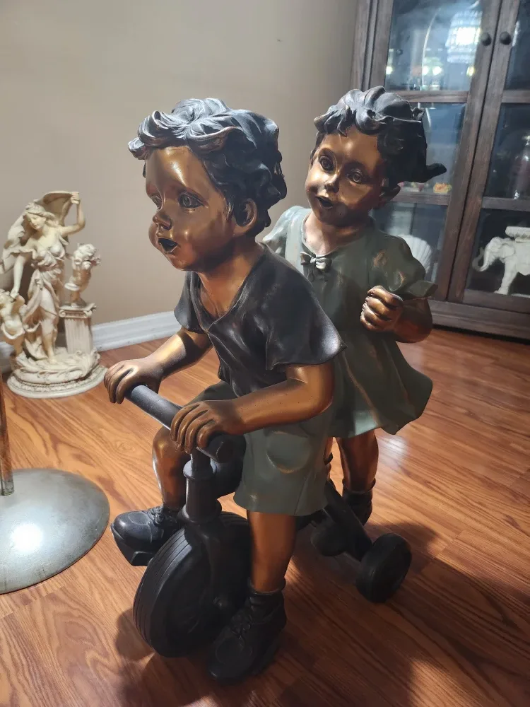 Bronze Finish Boy & Girl on Tricycle Statue image indicator(4)