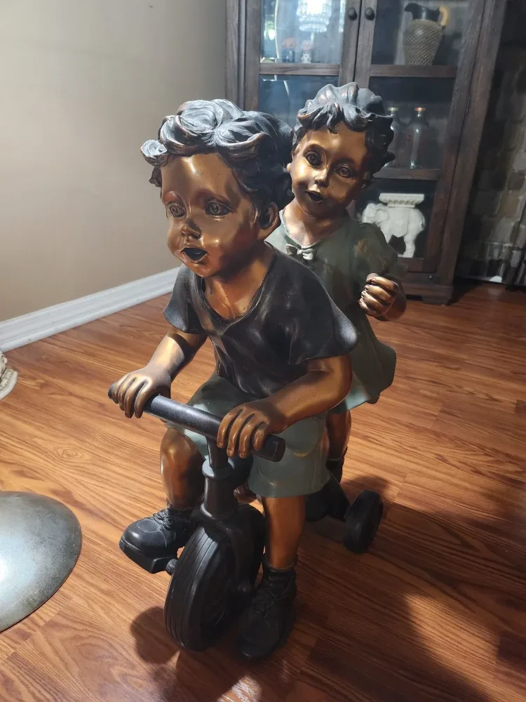 Bronze Finish Boy & Girl on Tricycle Statue image indicator(5)