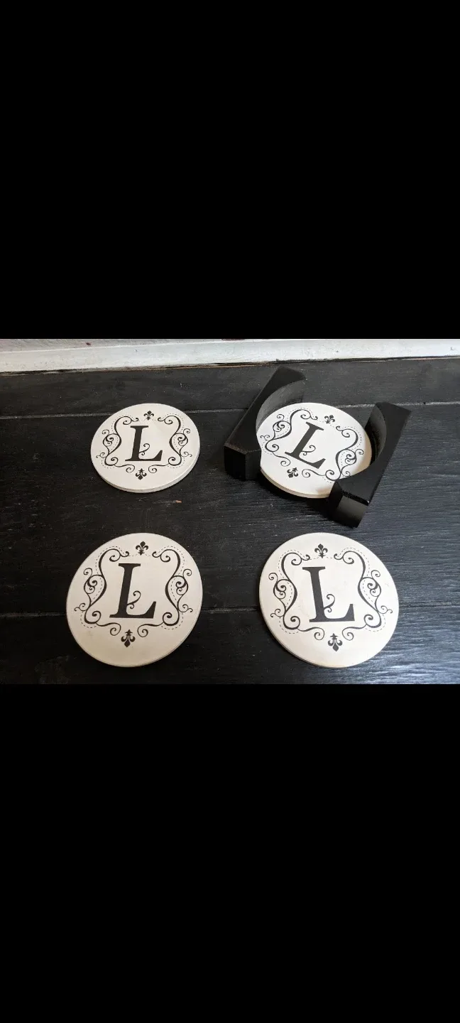Set of 4 Initial "L" Coasters with Holder thumbnail