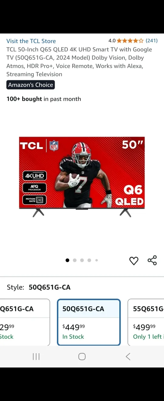 (2024) 50" Q65 QLED 4K UHD Smart TV  with Google TV $310 - $325