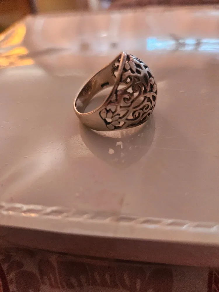 VTG  Solid Sterling Silver Ring Flower Filigree 7.5 image indicator(2)