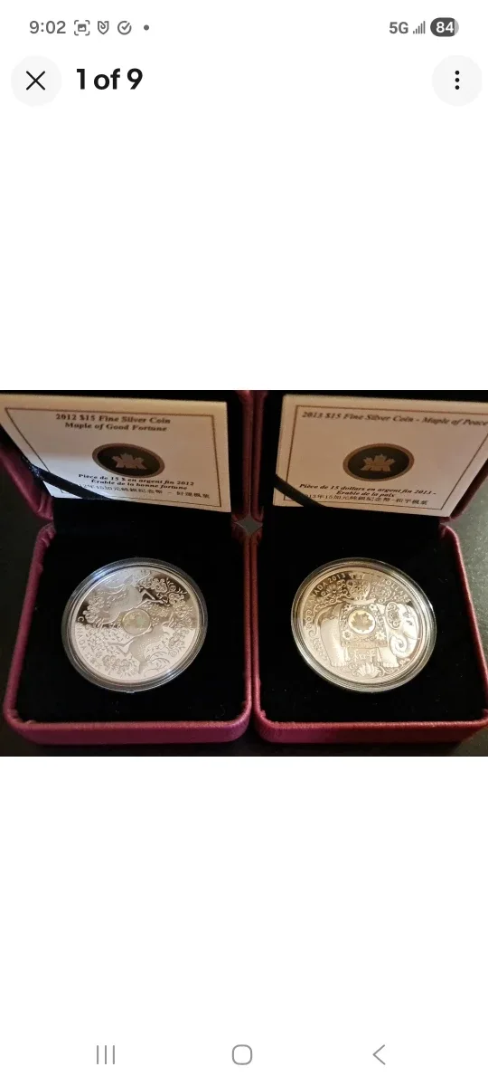 2012 & 13 RCM $15 Fine Silver Coins/ Good Fortune and Peace