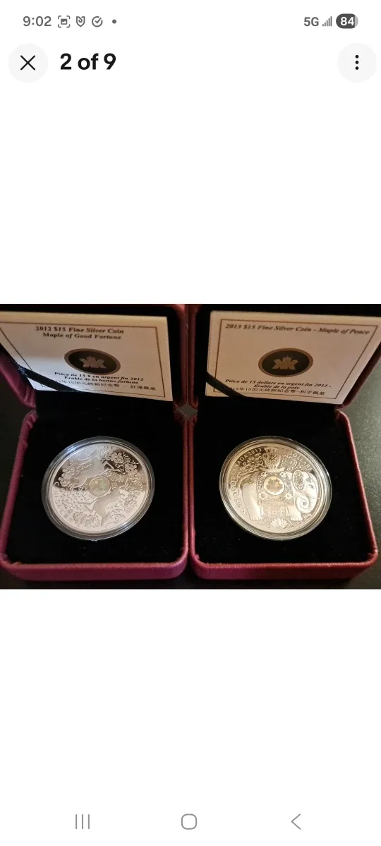 2012 & 13 RCM $15 Fine Silver Coins/ Good Fortune and Peace image indicator(2)