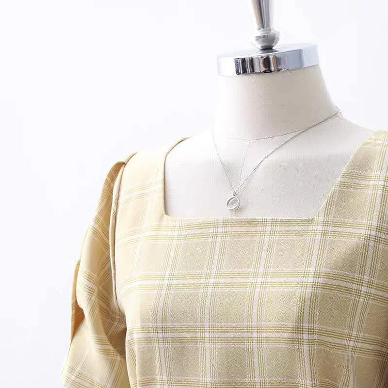 Yellow Plaid Short Sleeve Dress - photo 4