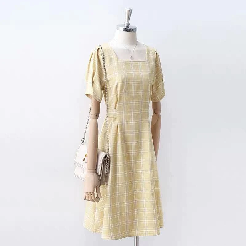 Yellow Plaid Short Sleeve Dress - photo 5