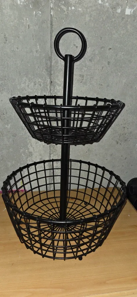 Two-Tier Black Metal Fruit Basket