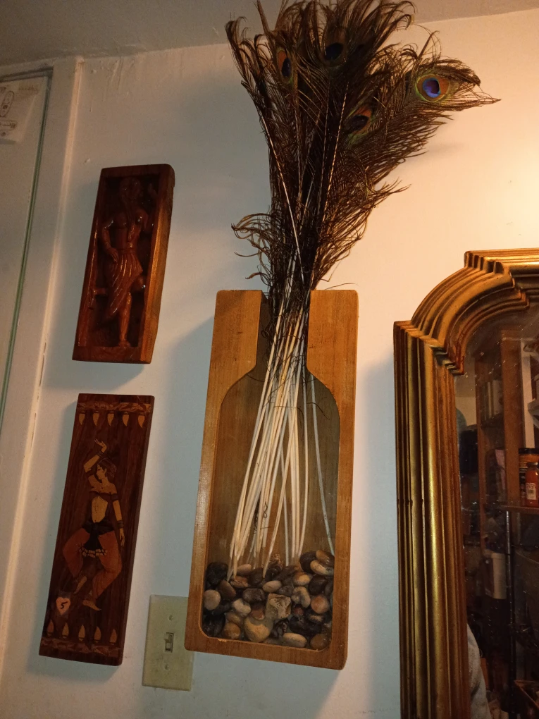 Wood wall sconce Vase w bottle shaped glass front
