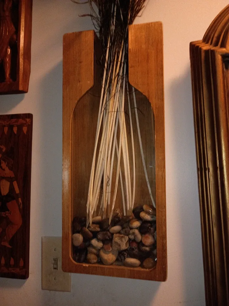 Wood wall sconce Vase w bottle shaped glass front image indicator(2)