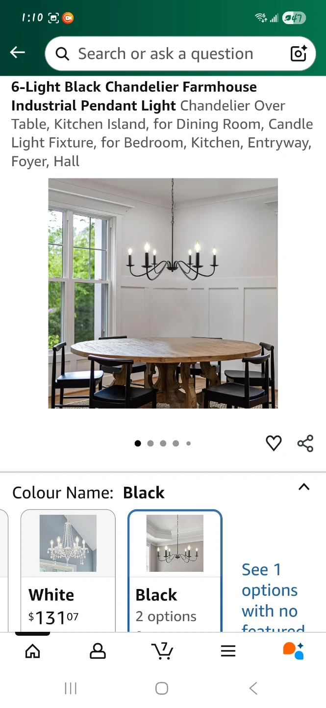 Black 6-Light Farmhouse Chandelier -NEW