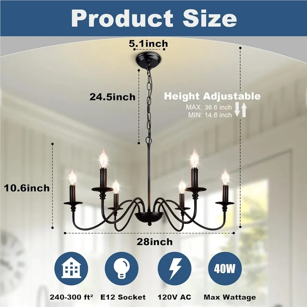 Black 6-Light Farmhouse Chandelier -NEW - photo 3