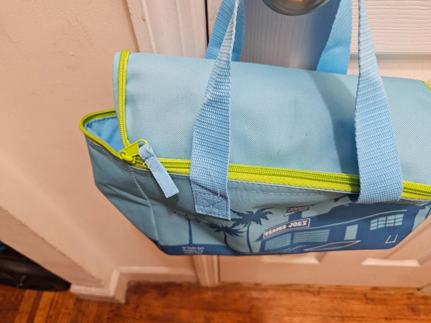 Trader Joe's mini blue insulated cooler bag.
