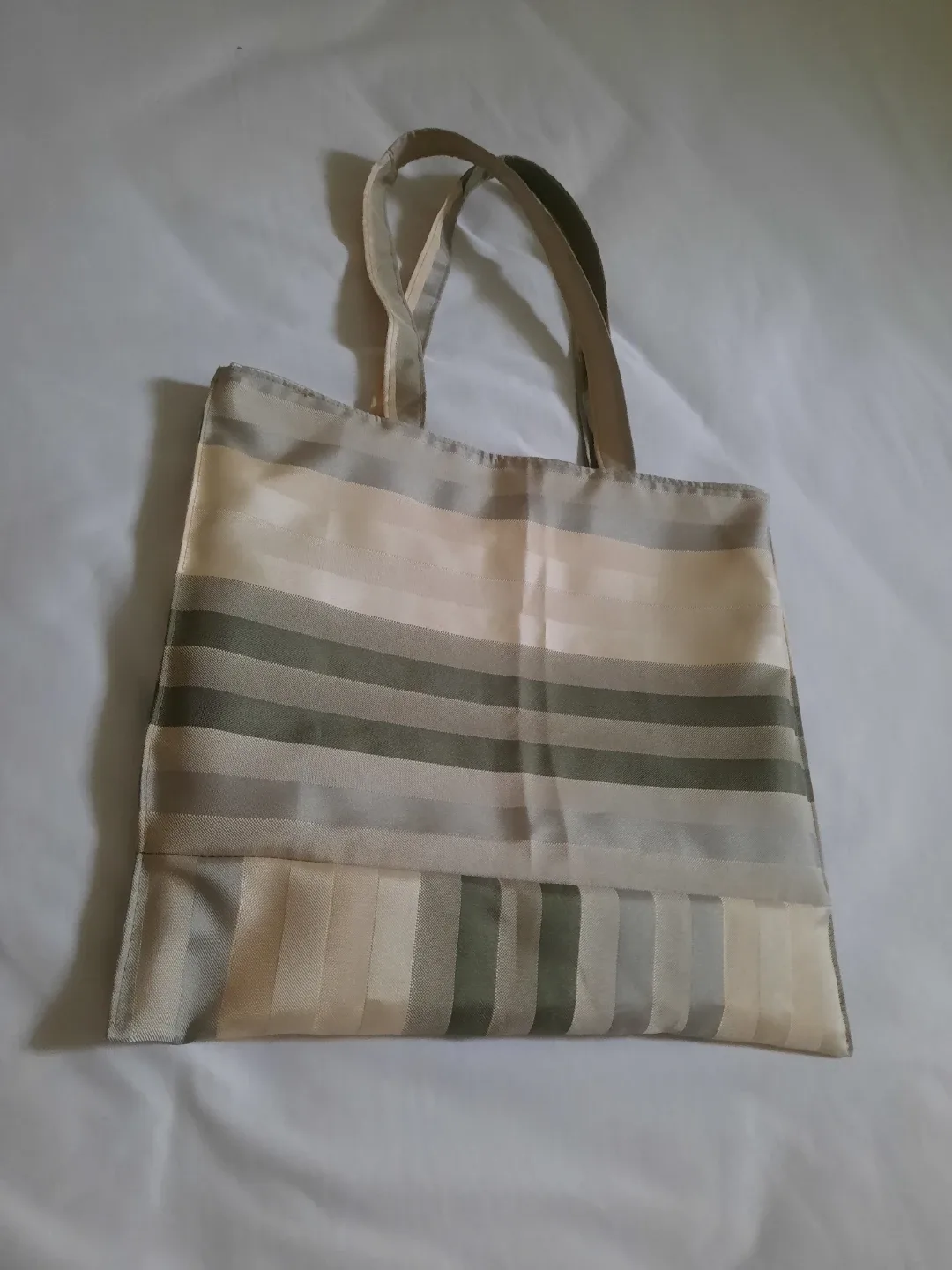 Reversible , Striped Tote Bag - Beige and Grey