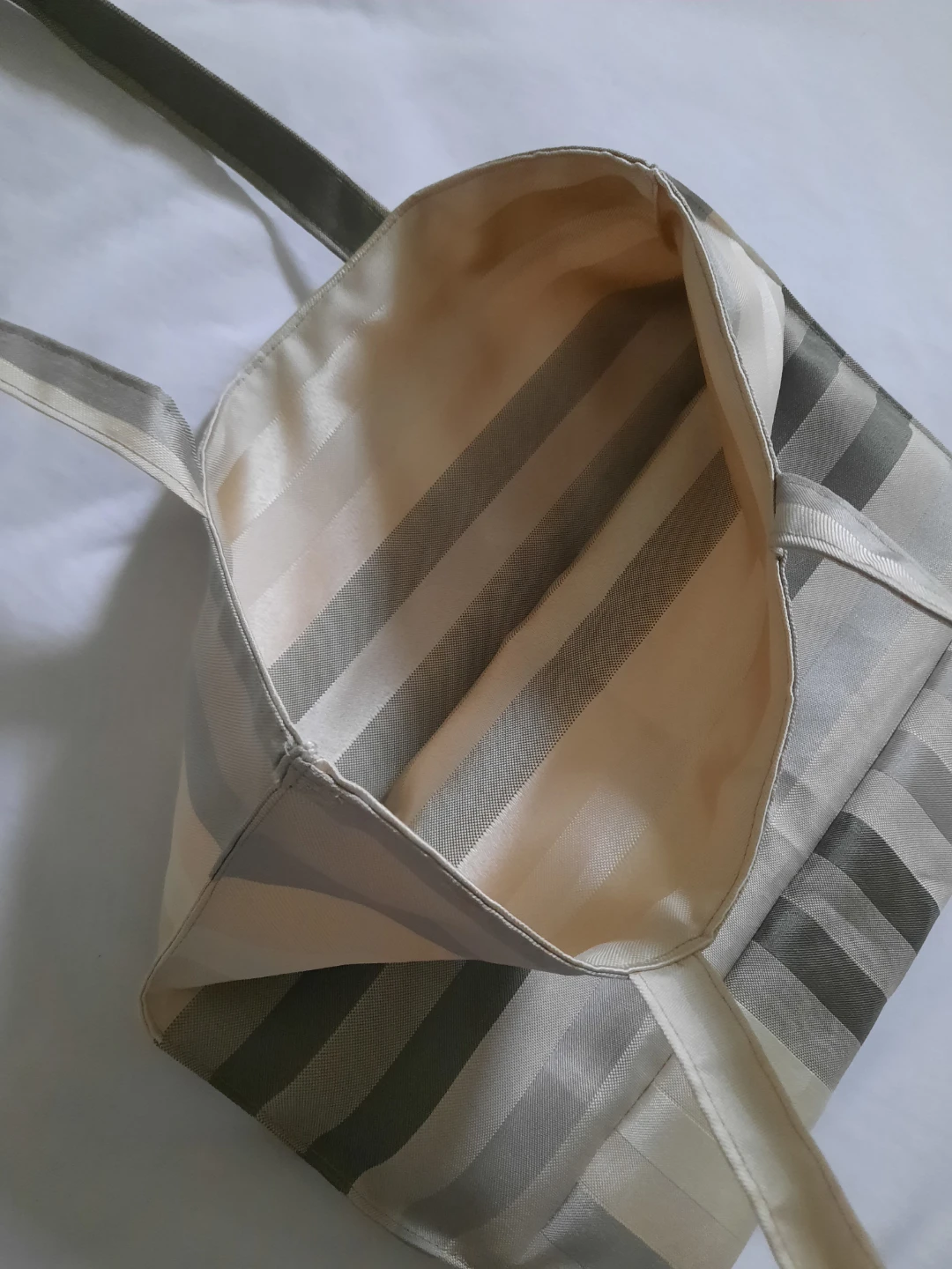 Reversible , Striped Tote Bag - Beige and Grey - photo 2