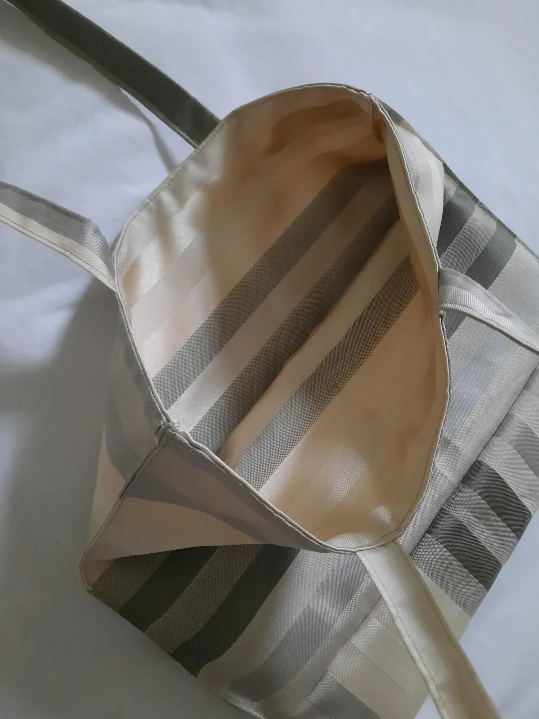 Reversible , Striped Tote Bag - Beige and Grey image indicator(2)