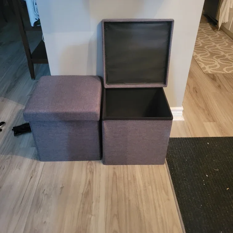 Grey Storage Ottoman Cubes (Set of 2)