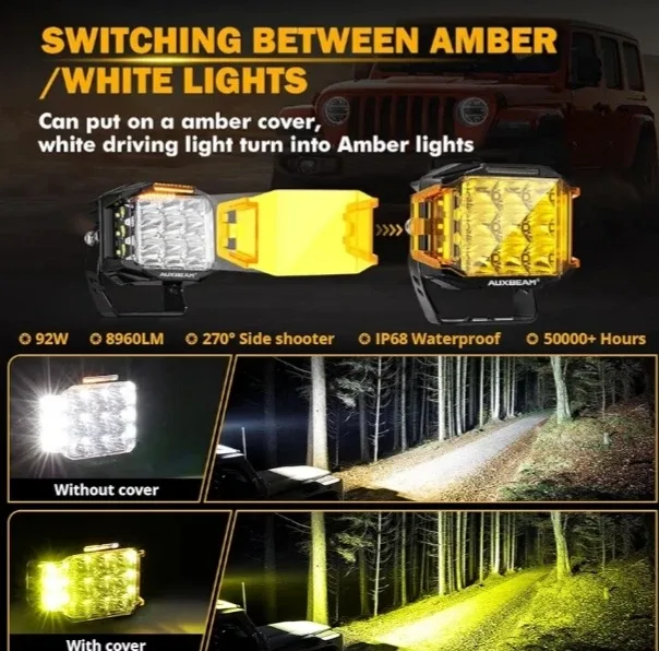 AUXBEAM 5 Inch LED Pod Lights - Amber & White image indicator(4)