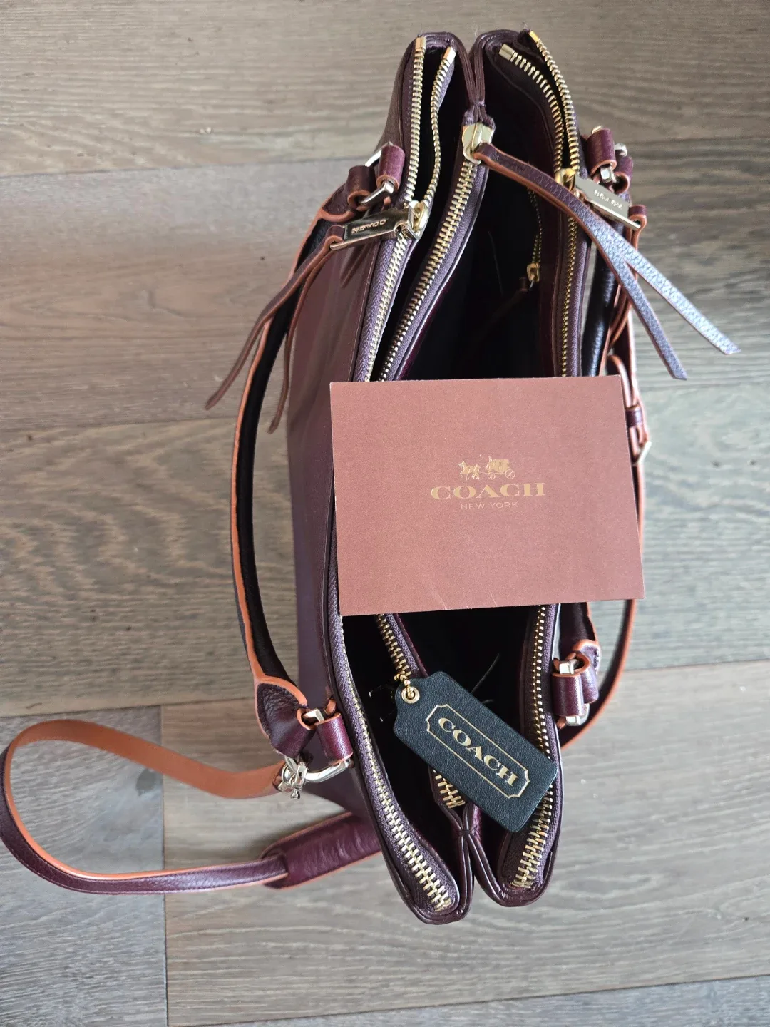 Coach Leather Tote Bag - Burgundy image indicator(2)