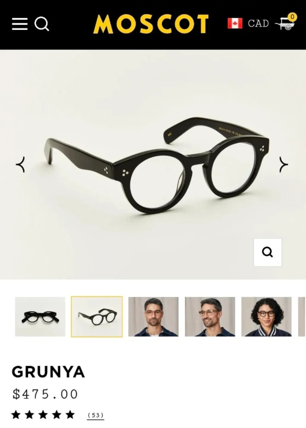 Moscot Grunya Black Eyeglasses 47-22-150 thumbnail