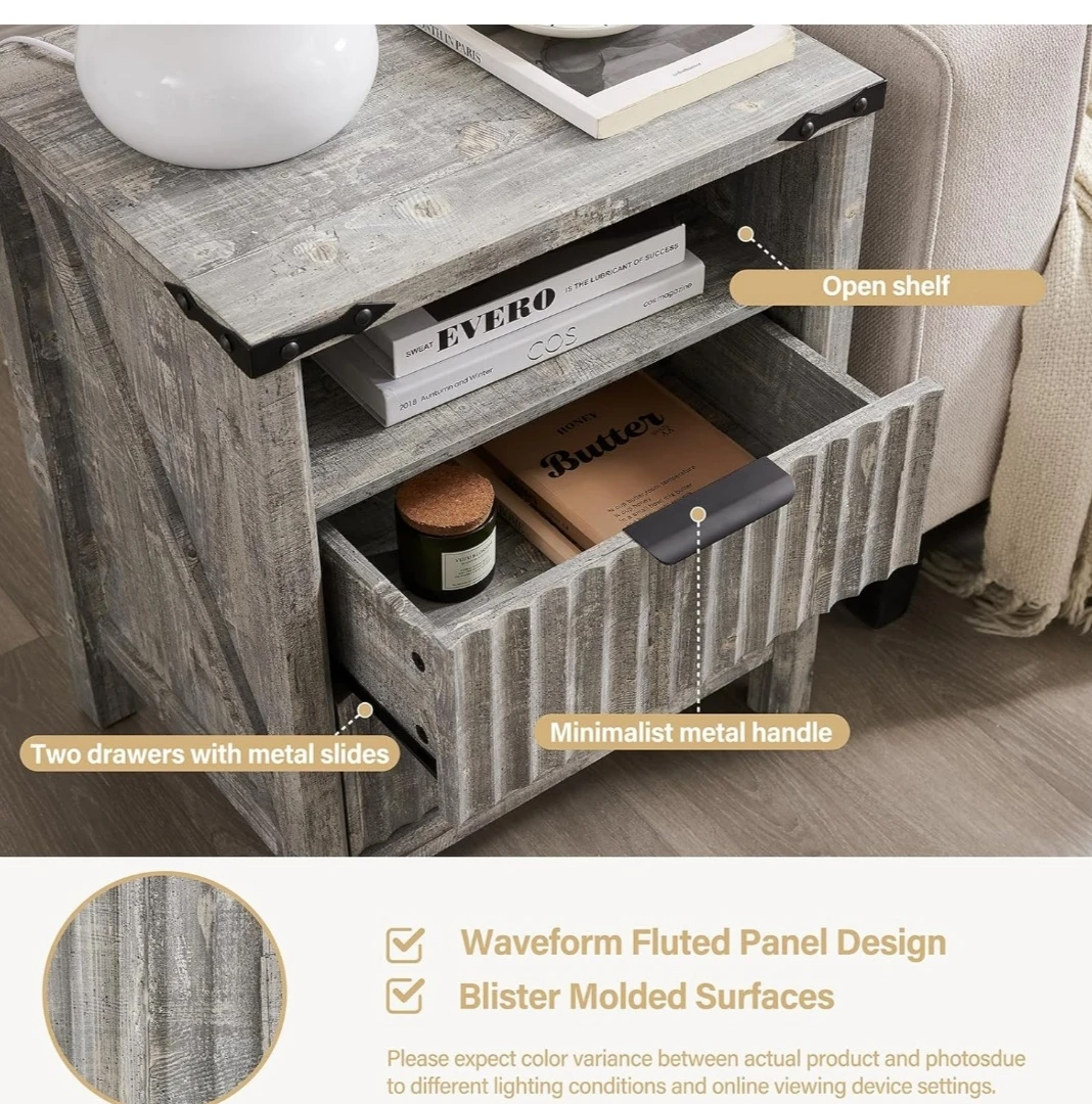 Brand New Grey Nightstand with Charging Station - photo 3