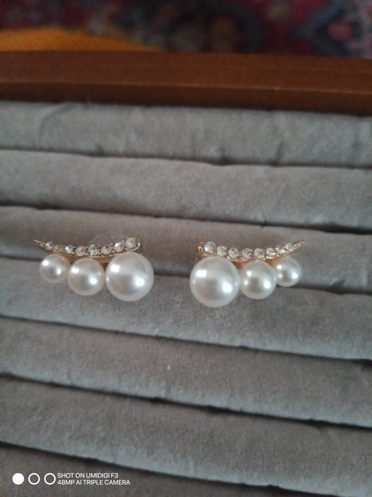 Pearl and Rhinestone Ear Climber Earrings