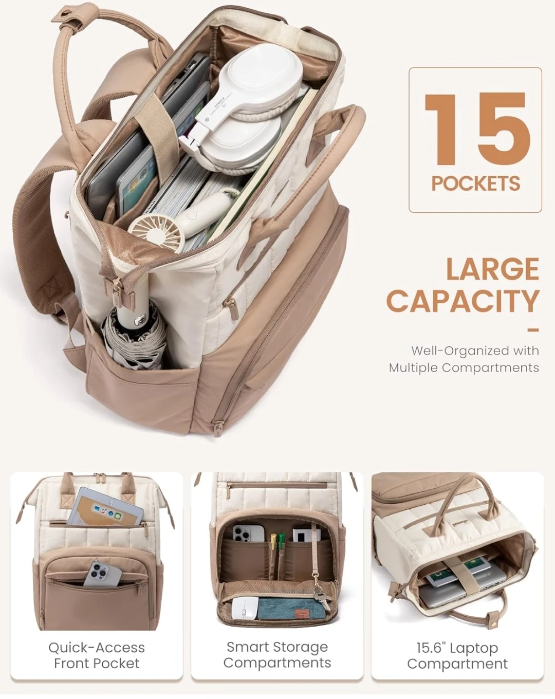 LuvLap Ultralight Puffer Backpack - Beige - photo 2