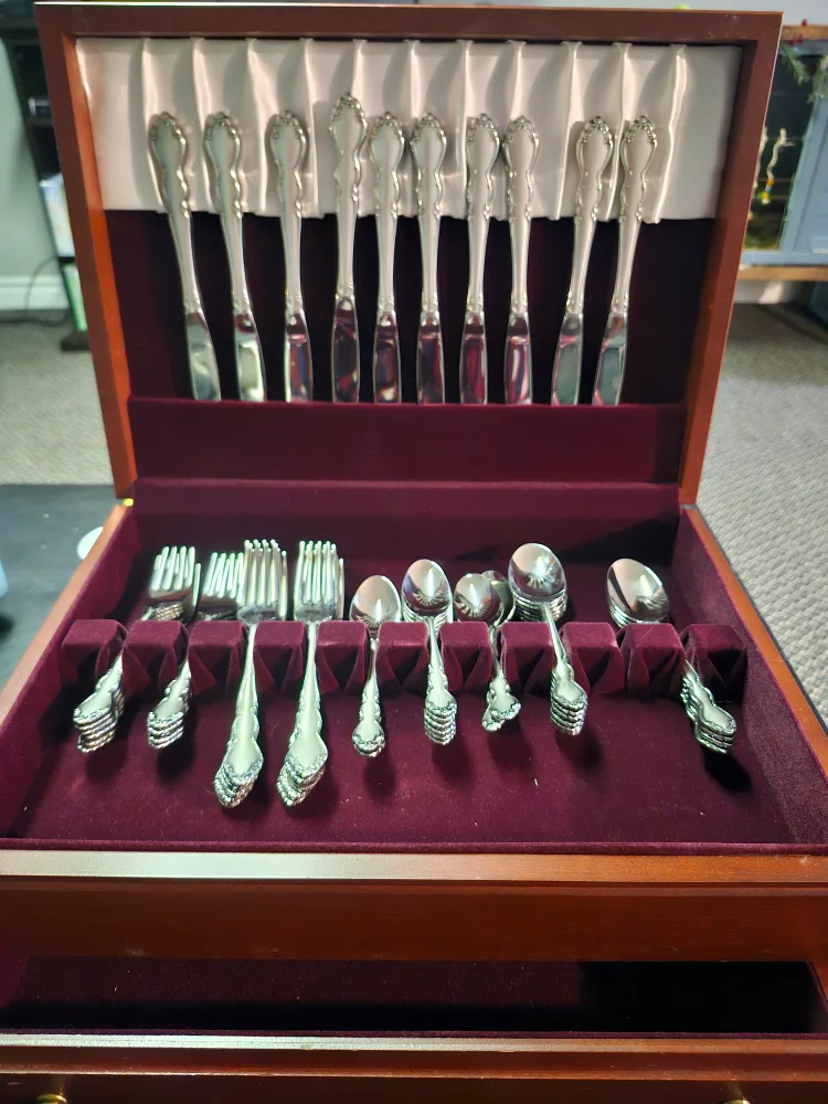 Vintage Silverware Set in Wooden Box