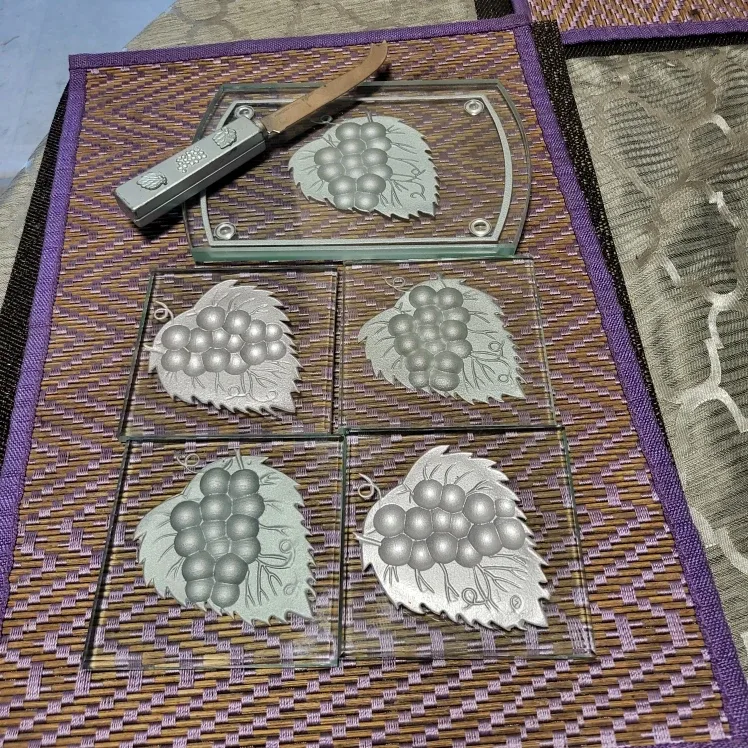 Glass Grape Cheese Board & Coaster Set Used for Staging