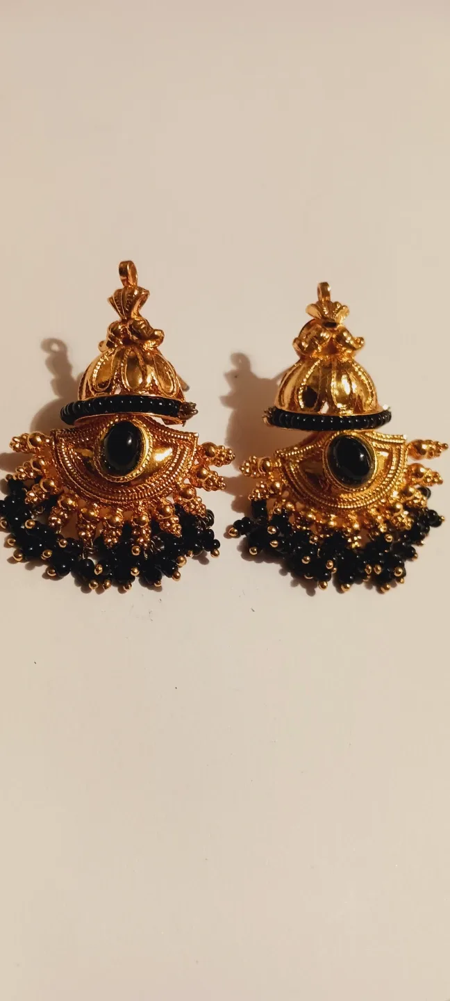 Gold Plated & Black Onyx Earrings thumbnail