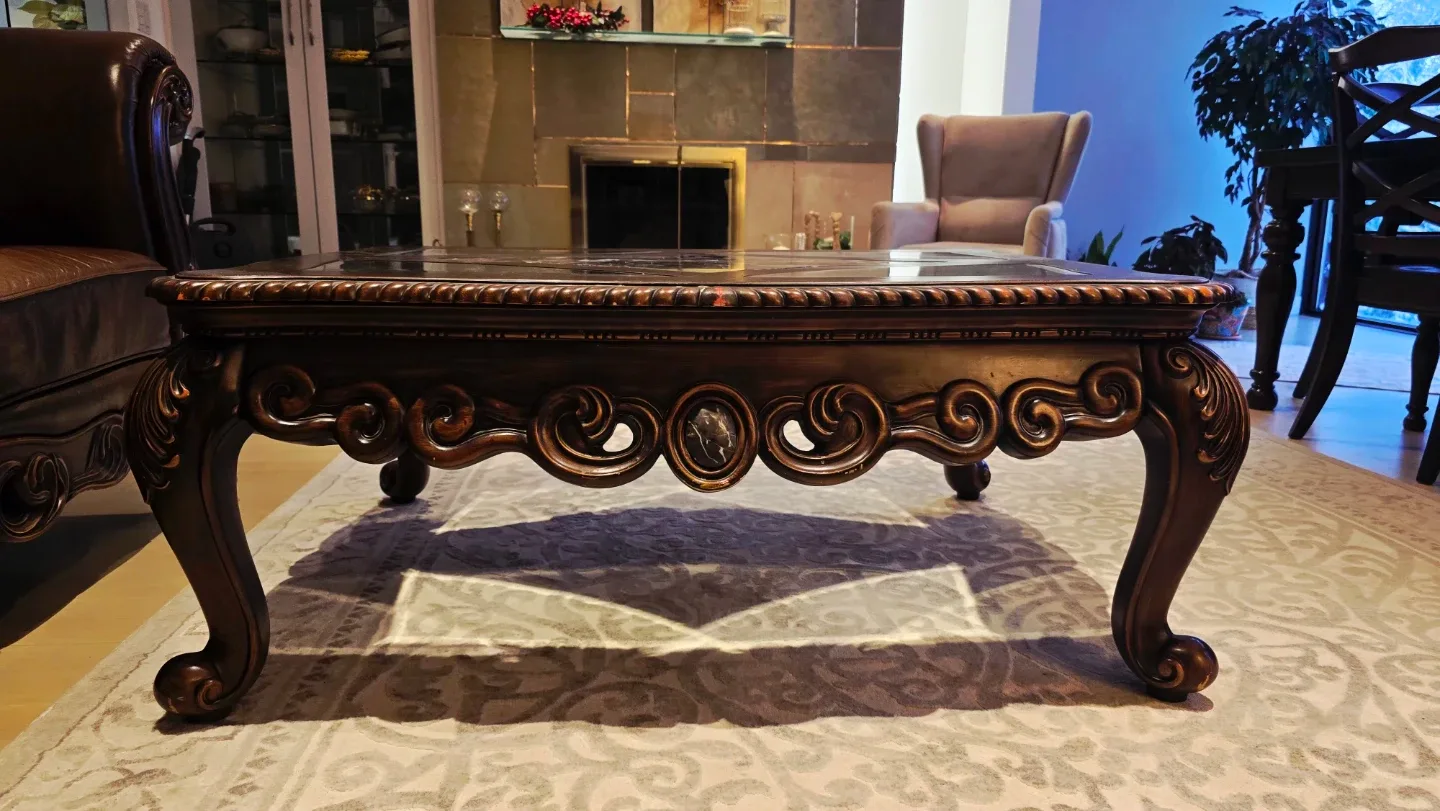 Brown Leather Chesterfield Loveseat & Coffee Table image indicator(4)