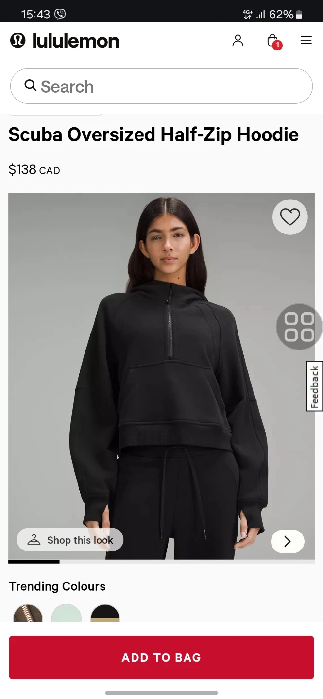 Lululemon Scuba Oversized Half-Zip Hoodie XS/S