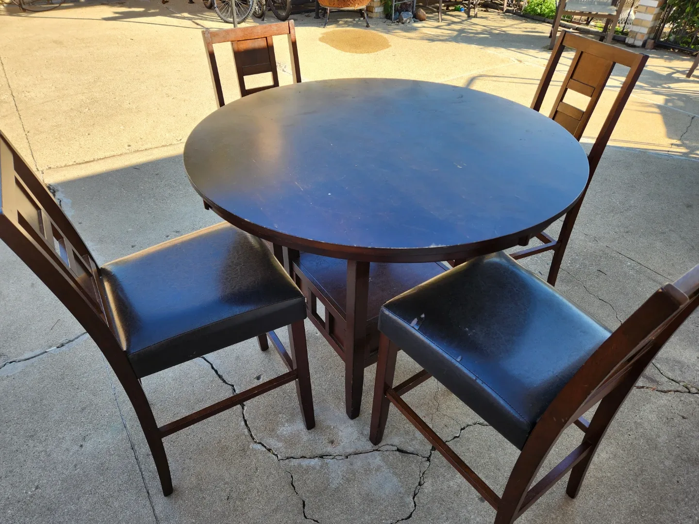 Round Dining Table with 4 Chairs - Dark Brown