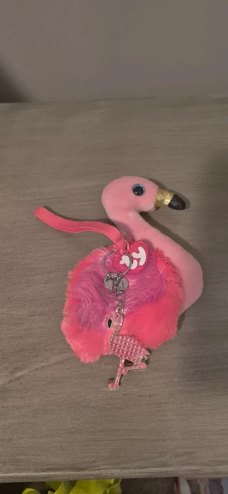 Ty Beanie Boo Flamingo coin purse Keychain