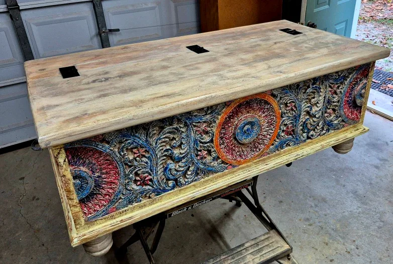 Carved Wooden Storage Trunk image indicator(4)