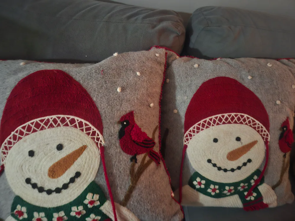 Decorative Snowman & Cardinal Pillow