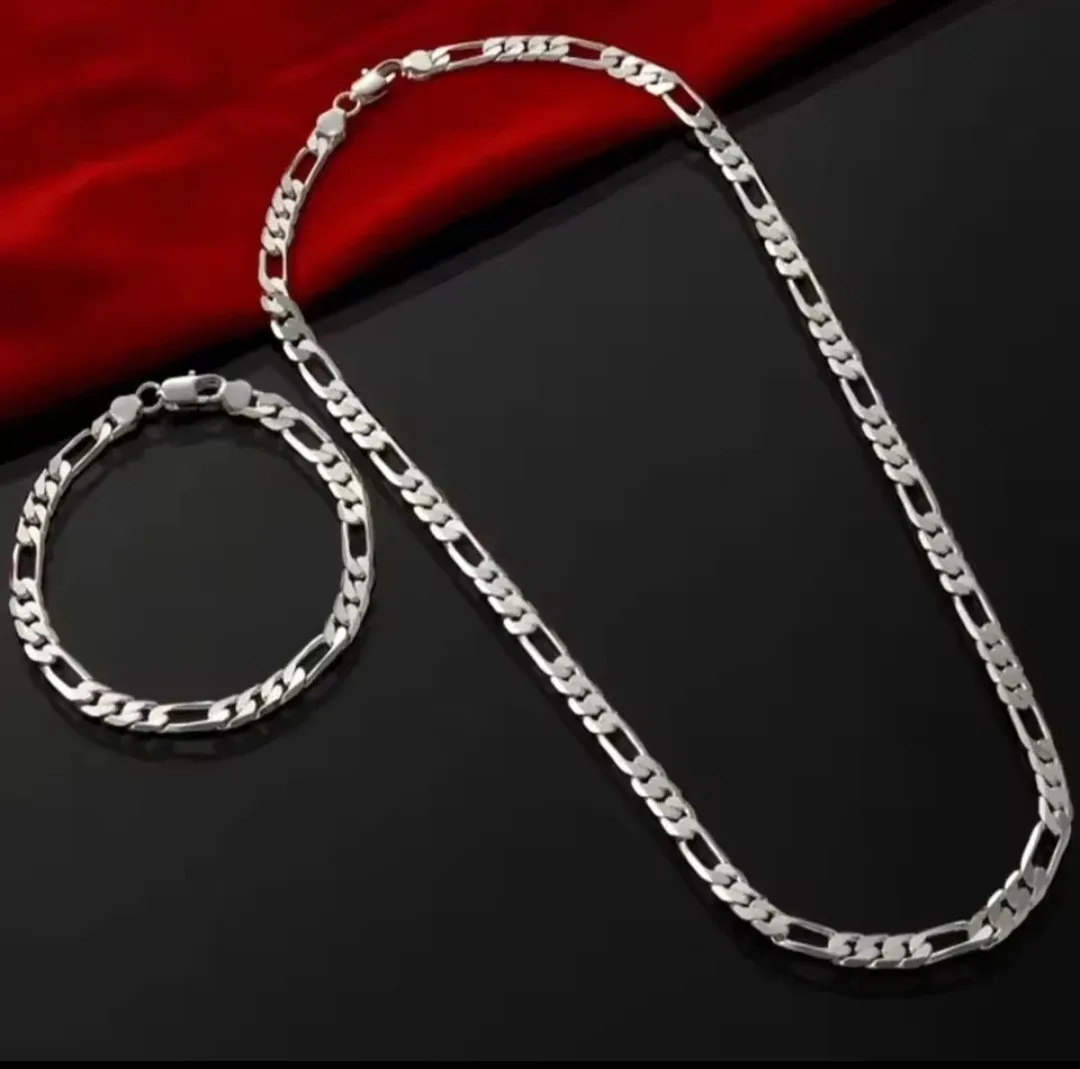Silver Figaro Chain Necklace and Bracelet Set image indicator(4)