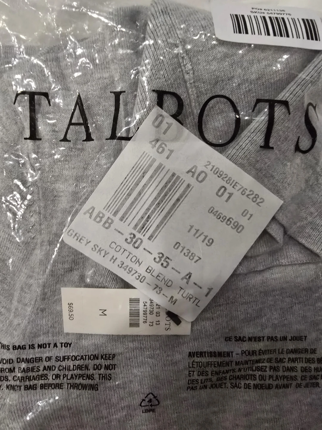 NEW with Tags Talbots Grey Sky Cotton Turtleneck - Size M - photo 2