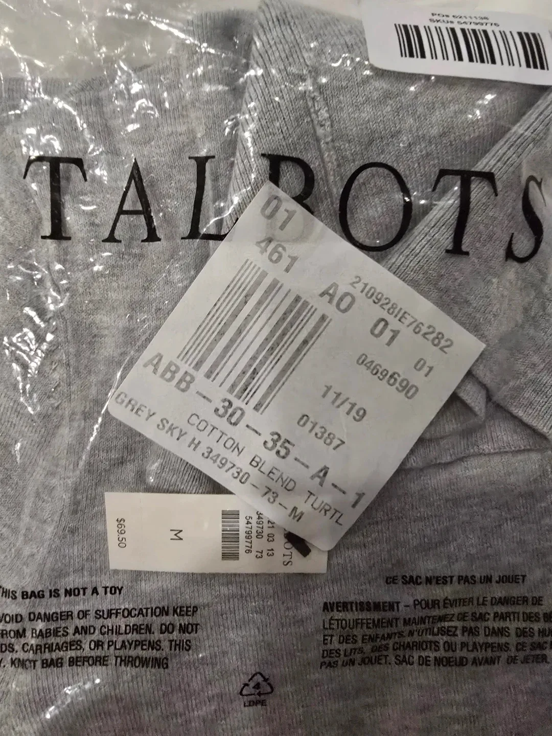 NEW with Tags Talbots Grey Sky Cotton Turtleneck - Size M image indicator(2)