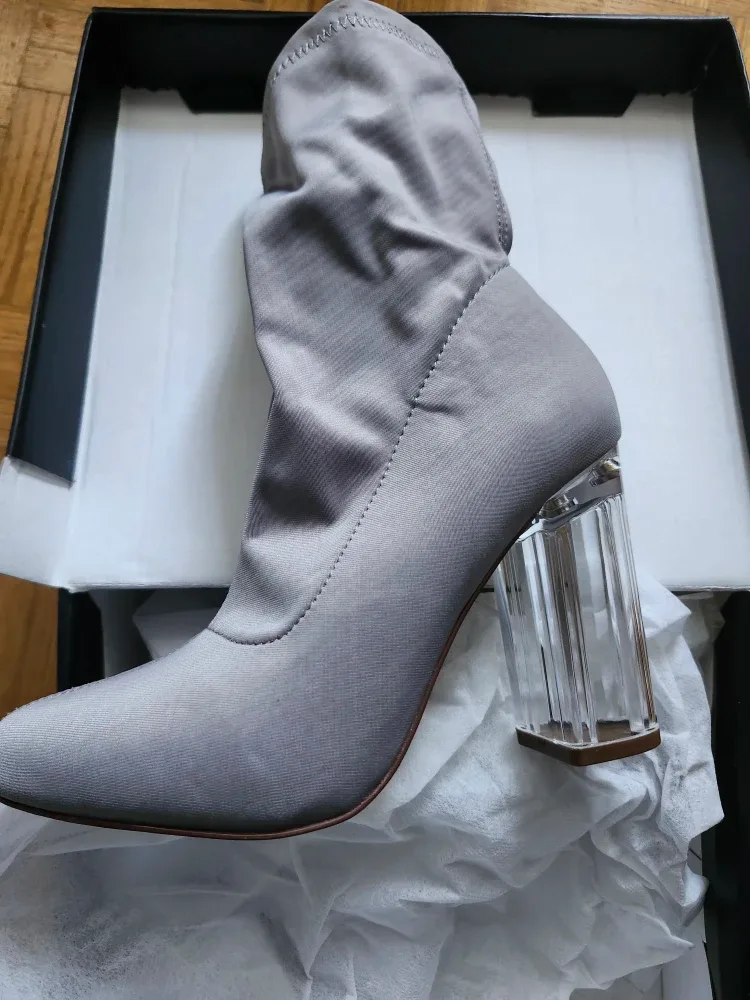 Grey Sock Boots with Clear Heels - Size 6