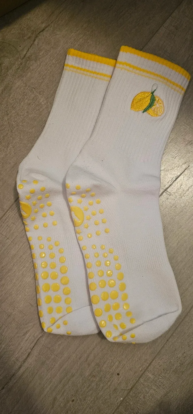 Lemon Design Grip Socks - White & Yellow