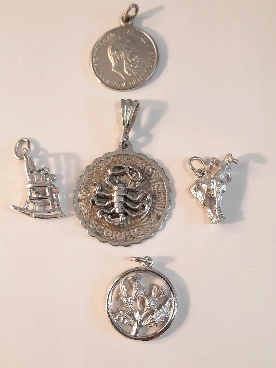 Silver Charm Lot: Bull, Rocking Chair, Scorpio, Thistle image indicator(5)